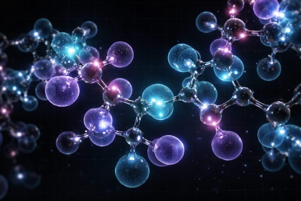 Glowing molrcular structure with blue and purle colours