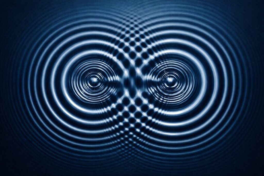 Two water ripples coliding eachother